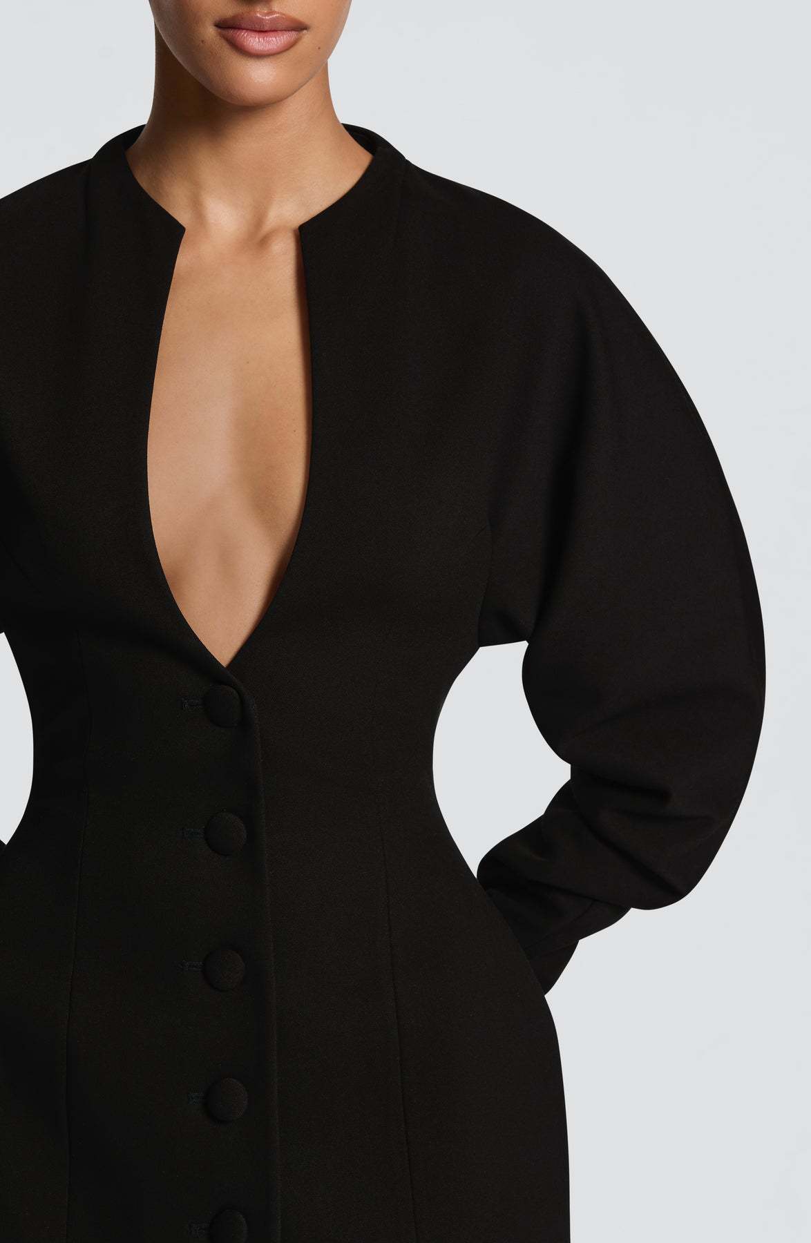 Women's Solid Mid-Length Slim Fit Boucle V-Neck Coat