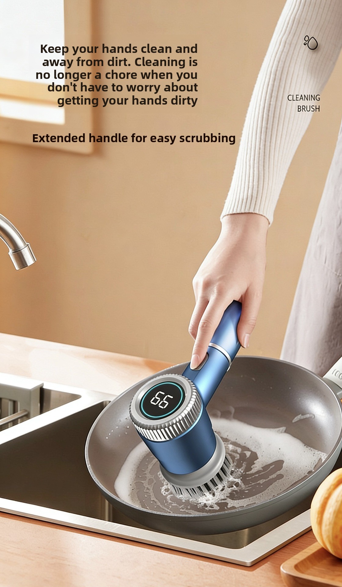 Rechargeable Cordless Electric Pot Scrubber with Multi-Functional Cleaning Brush Heads