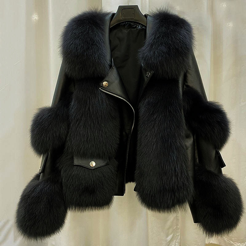 Women's Faux Fur Coat Cotton Padded Lapel Faux Leather Winter Warm Outerwear