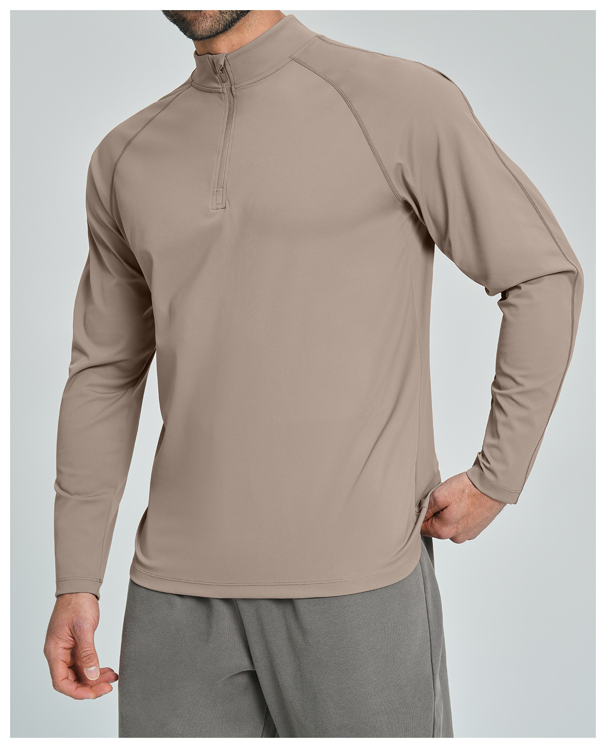 Men's Breathable Half-Zip Long-Sleeve Nylon Top for Fitness and Hiking