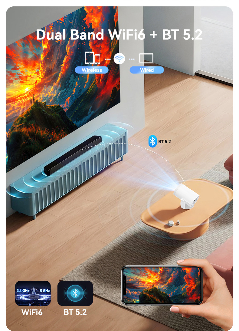 Mini Projector 200 Lumens Smart Screen Mirroring 235-Inch Display