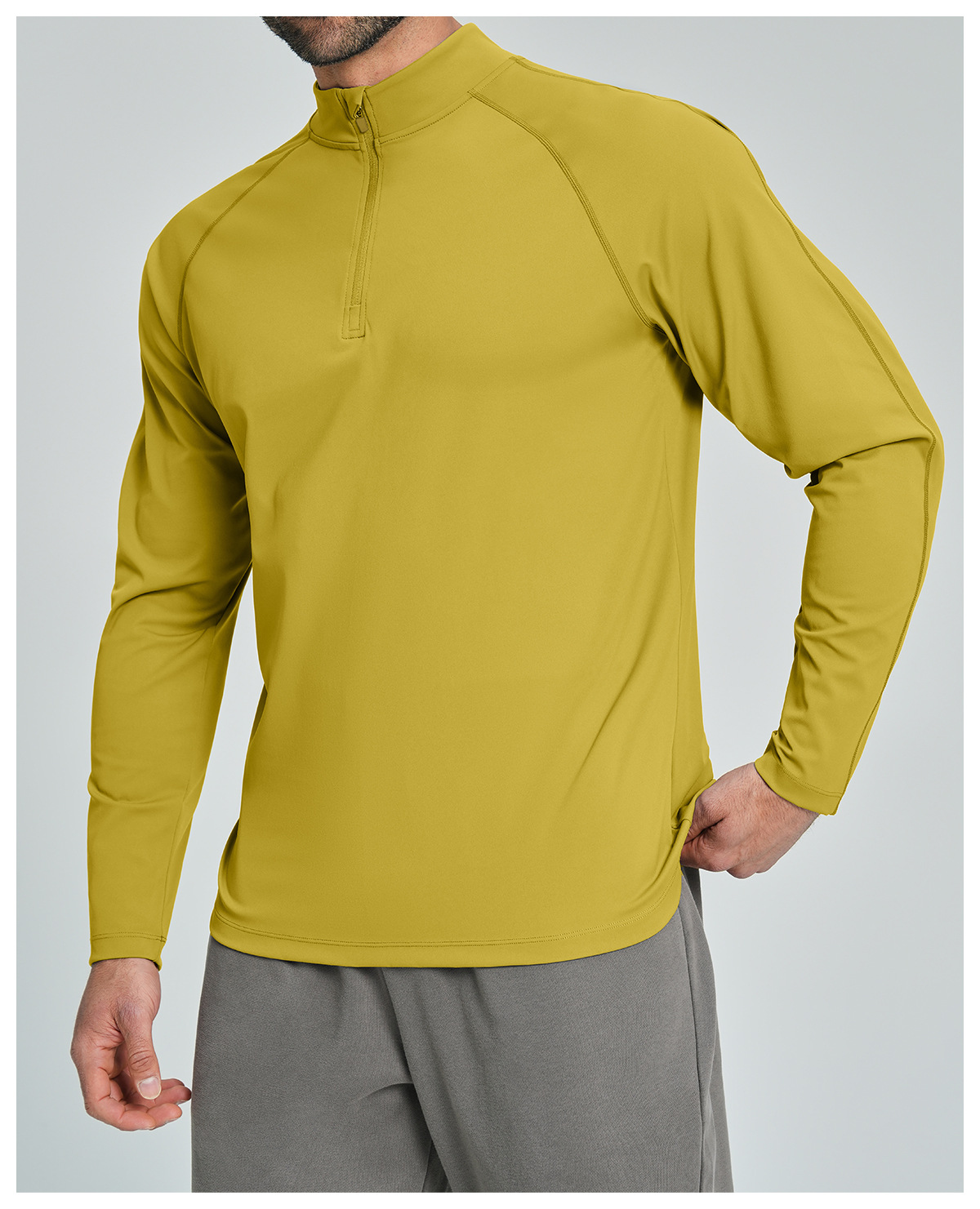 Men's Breathable Half-Zip Long-Sleeve Nylon Top for Fitness and Hiking