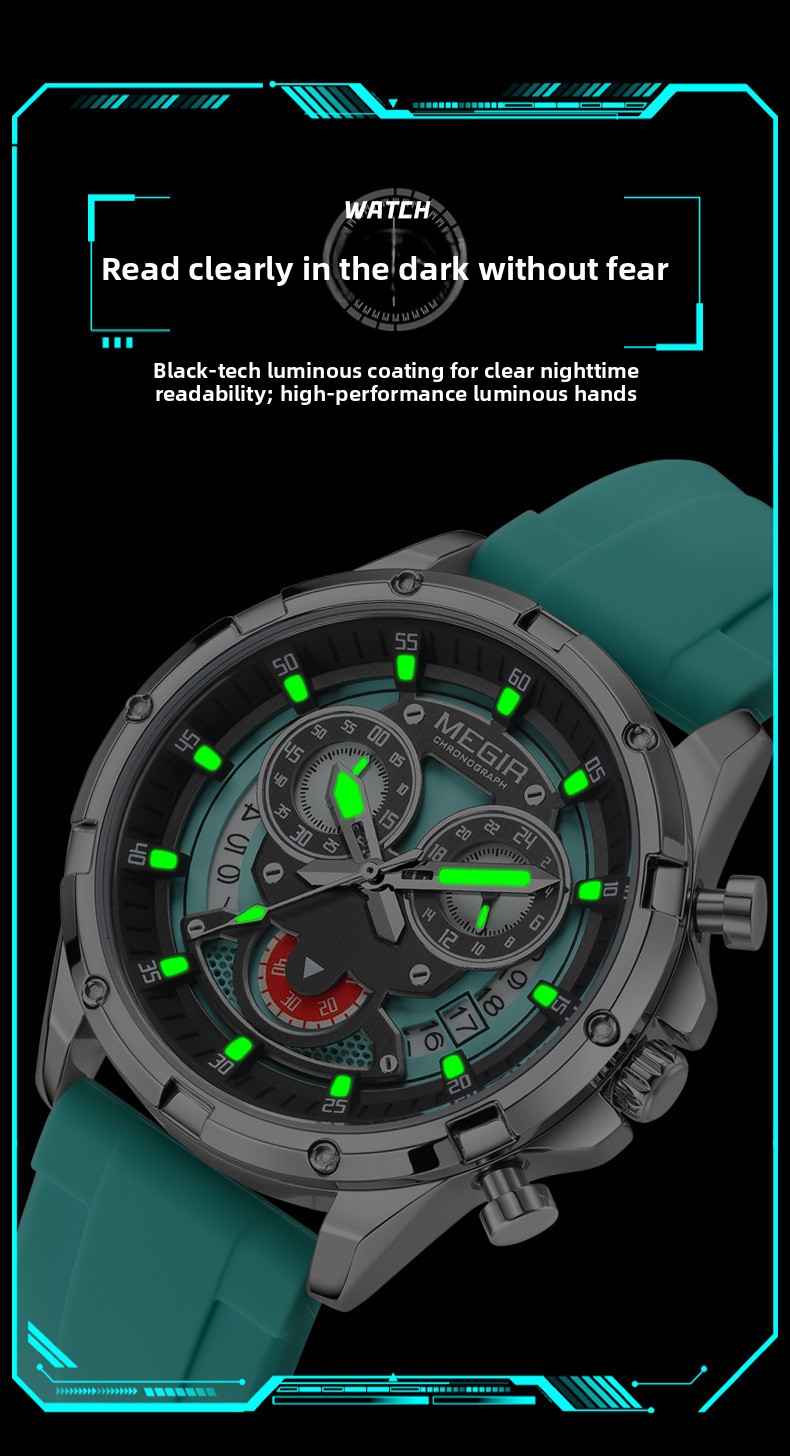 MEGIR Men's Casual Silicone Strap Quartz Chronograph Watch