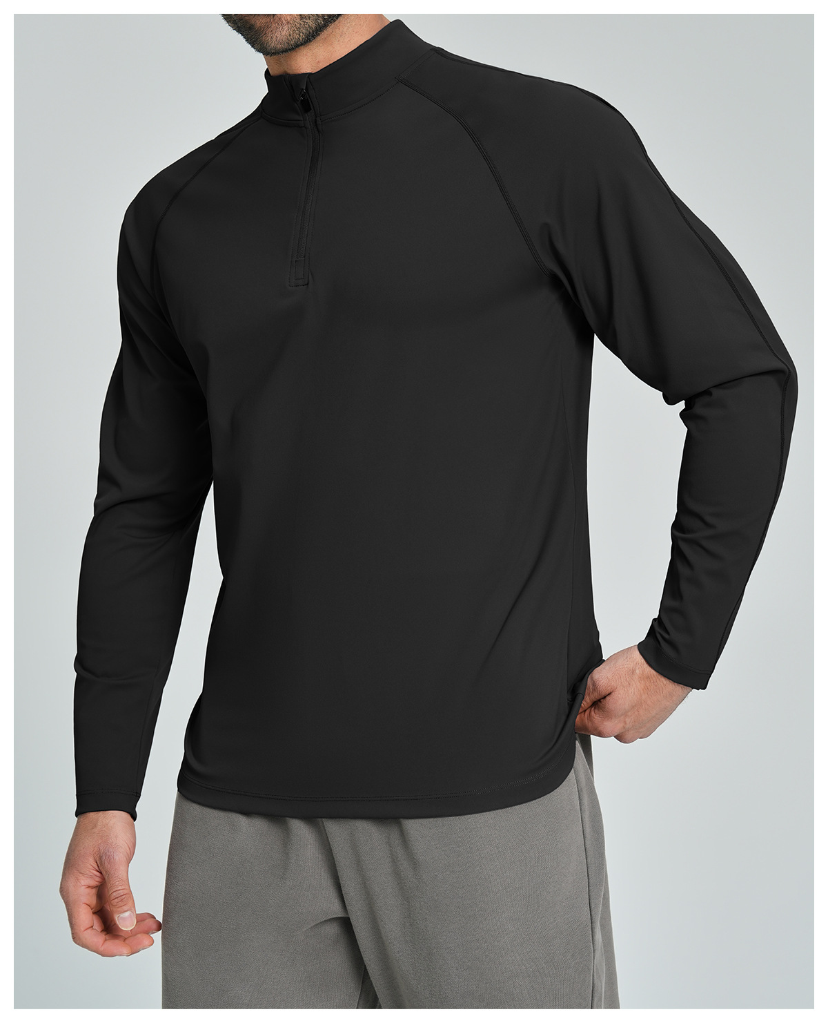 Men's Breathable Half-Zip Long-Sleeve Nylon Top for Fitness and Hiking