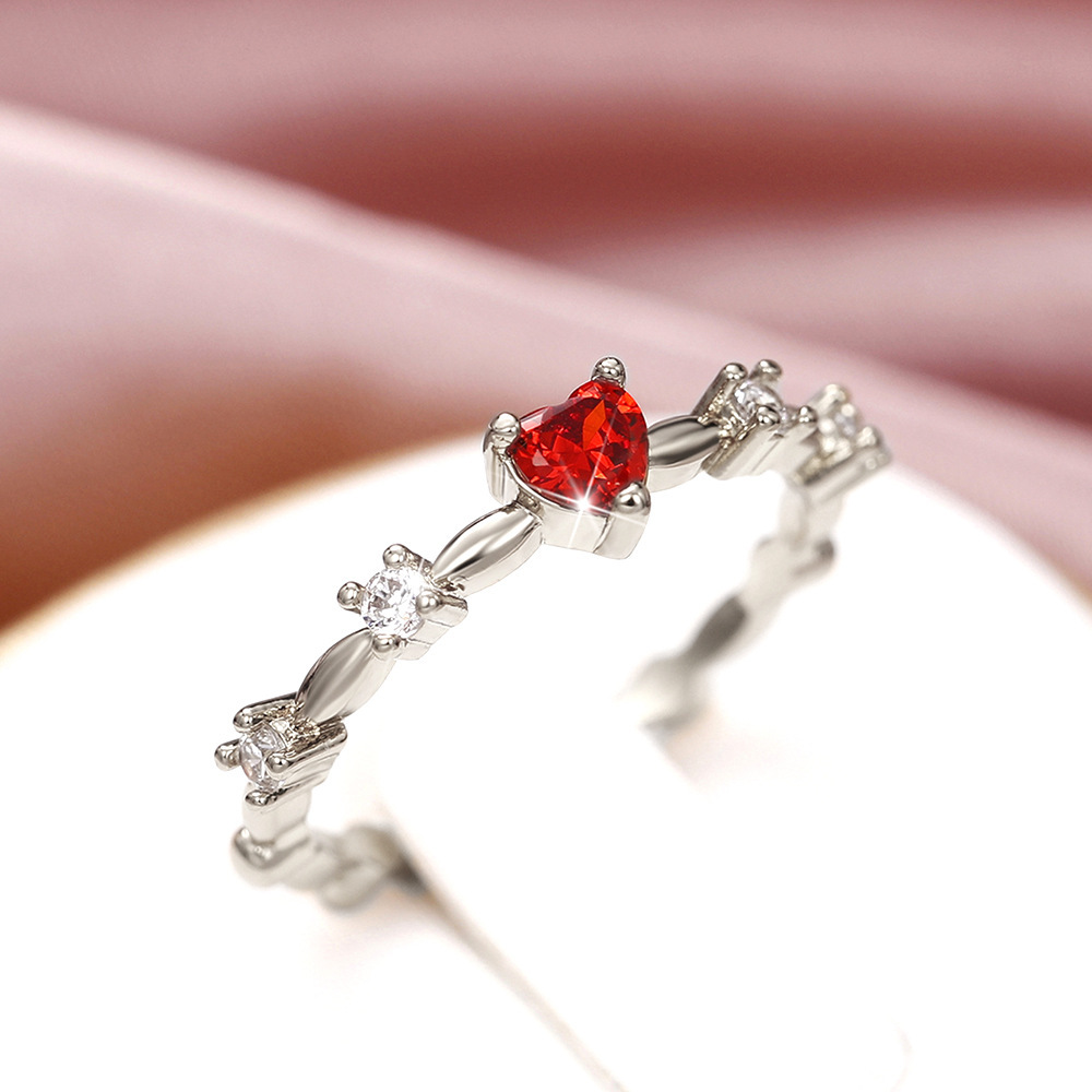 Copper Heart Ring with Red Zircon Inlay