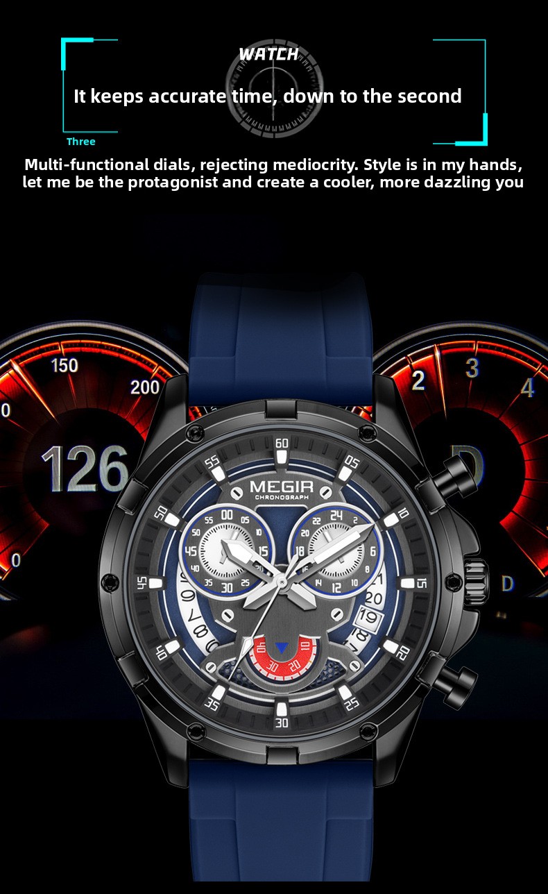 MEGIR Men's Casual Silicone Strap Quartz Chronograph Watch