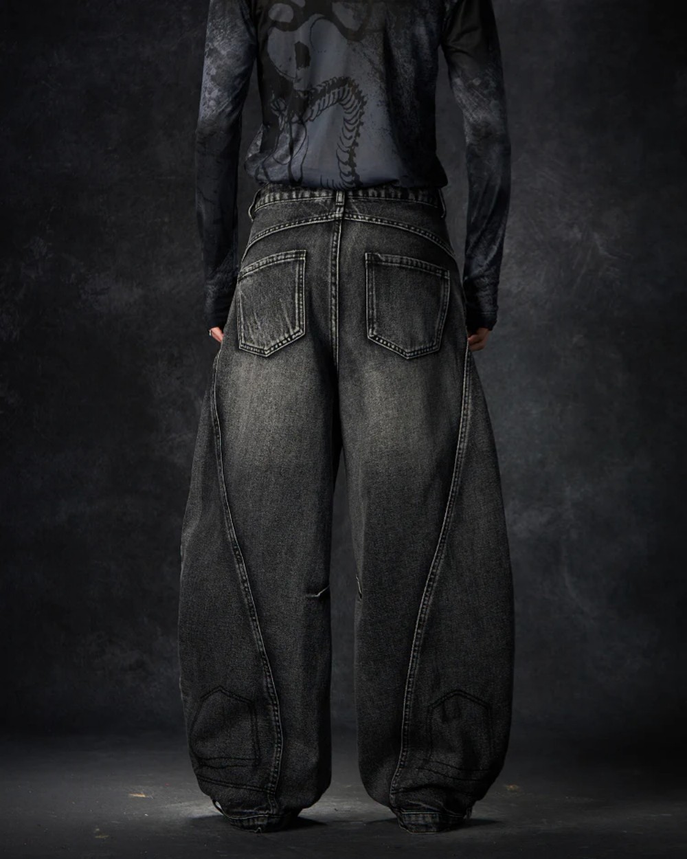 Punk-Style Distressed Ripped Denim Wide-Leg Pants