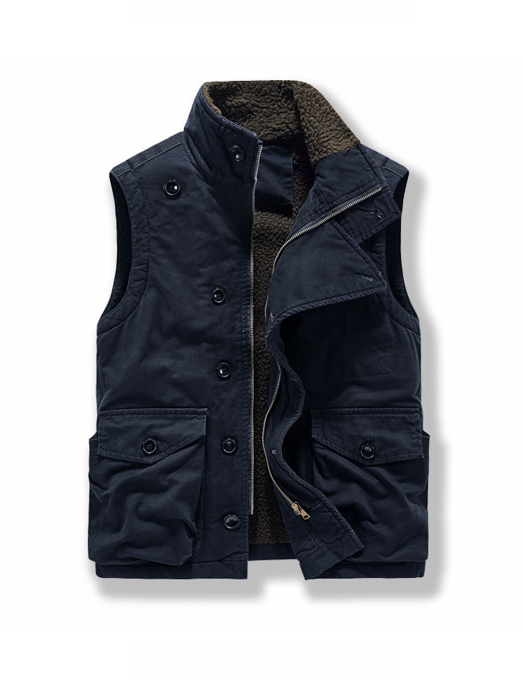 Men Winter Cotton Padded Vest Workwear Sleeveless Jacket