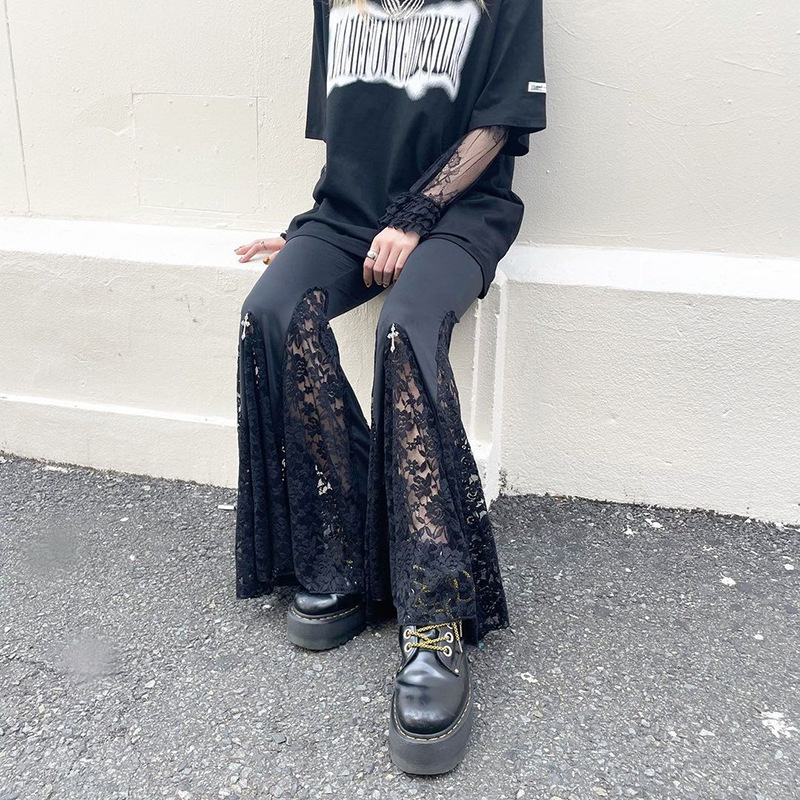 Women's High-Waisted Lace Splicing Butt-Lifting Boot-Cut Pants