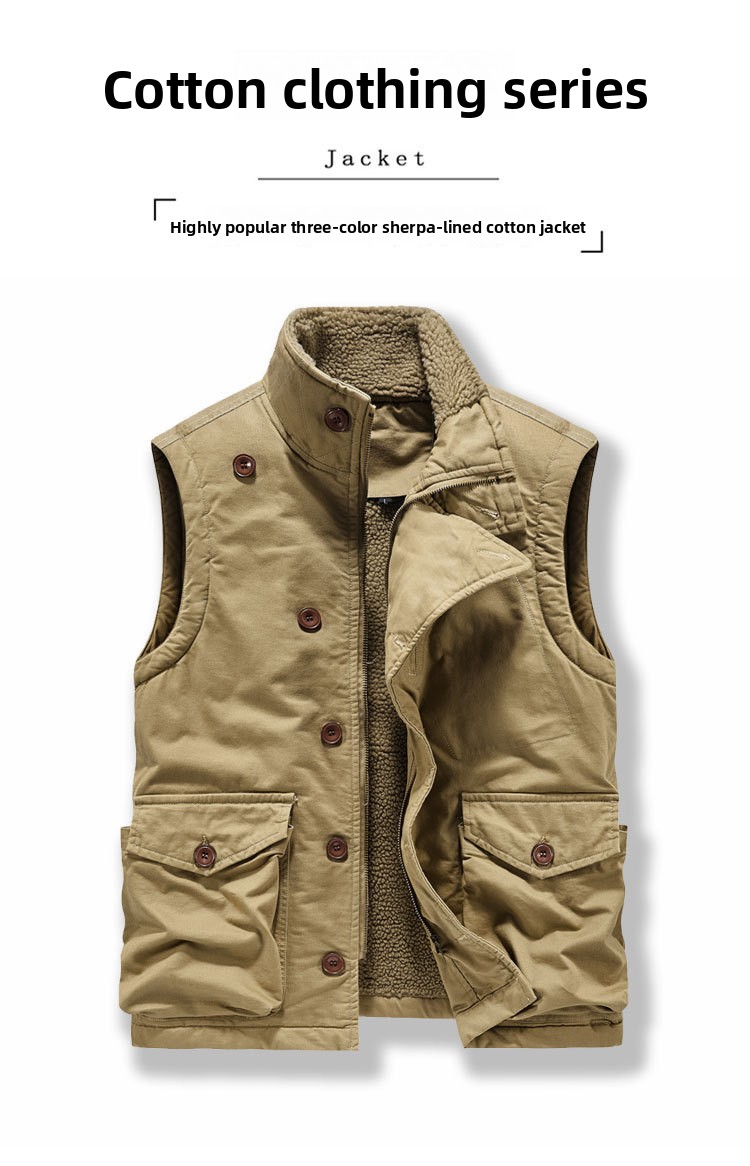 Men Winter Cotton Padded Vest Workwear Sleeveless Jacket