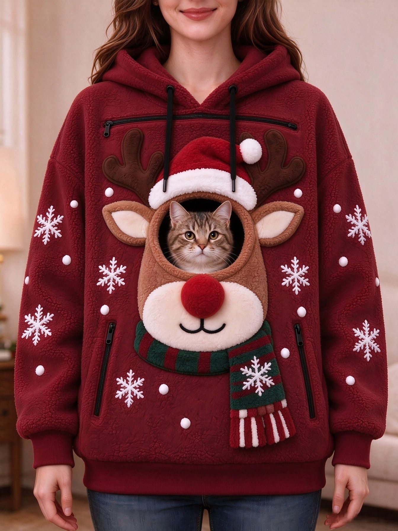 Mens Christmas 3D Print Hooded Sweatshirt Fleece Lined Long Sleeve Pullover