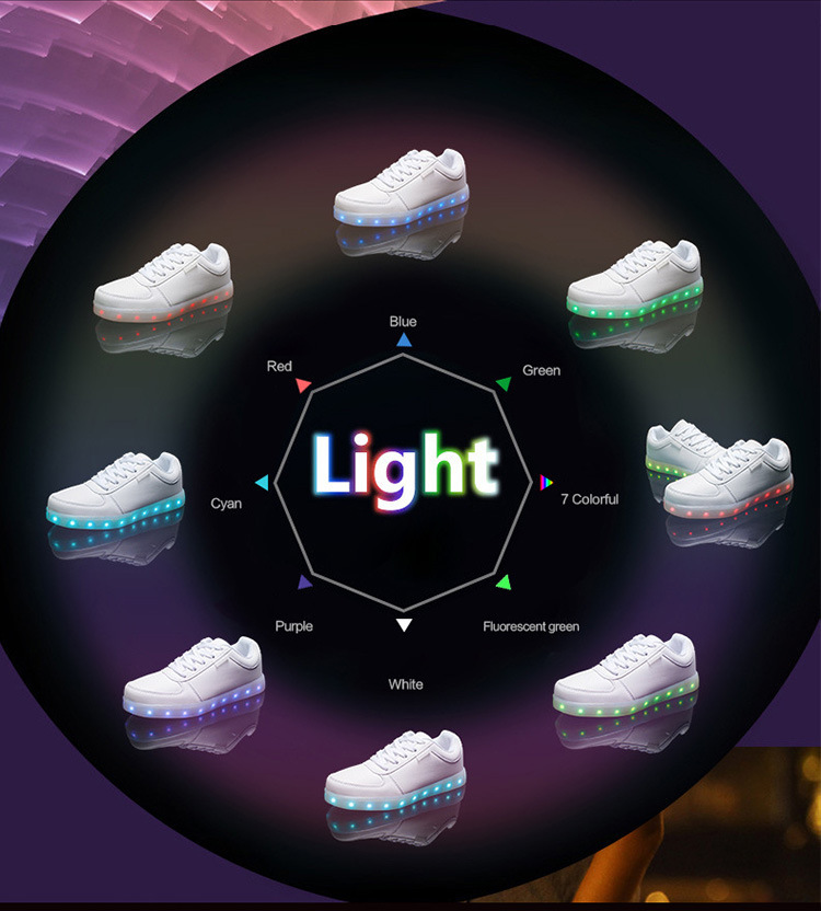 USB Rechargeable LED Light Sneakers Breathable Flat Heel Shoes