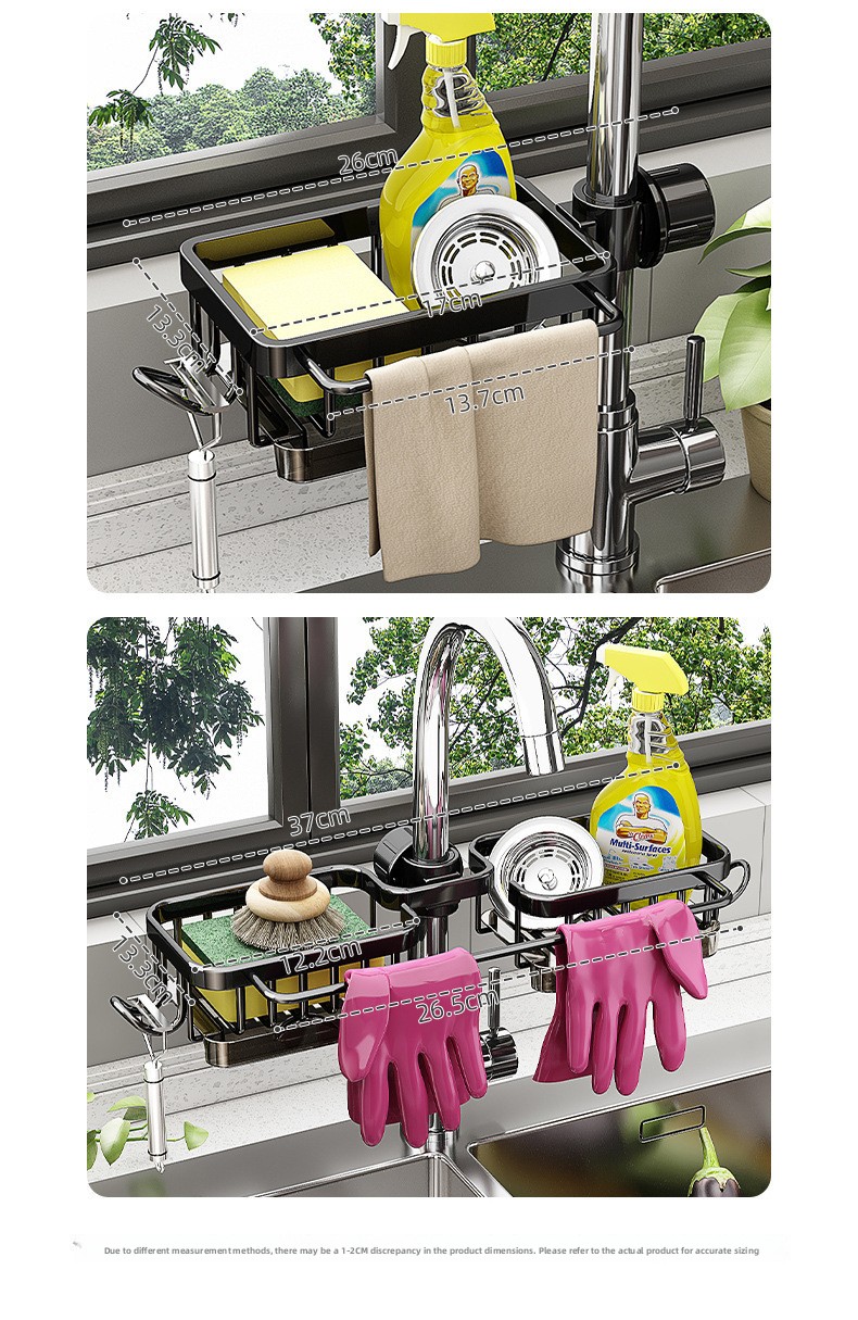 Space Aluminum Faucet Sink Storage Rack with Drip Tray