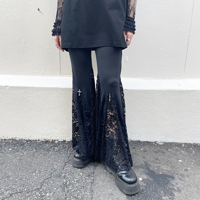 Women's High-Waisted Lace Splicing Butt-Lifting Boot-Cut Pants