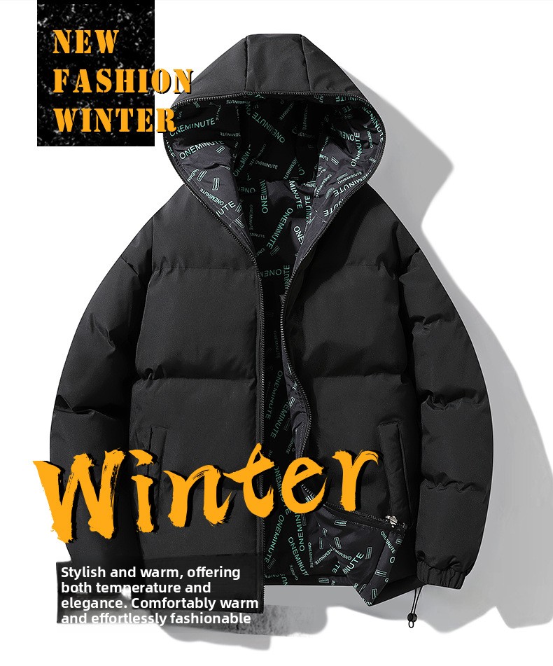 Men Reversible Thickened Winter Cotton Coat Hooded Zipper Jacket