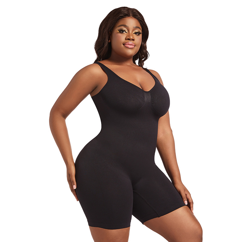 Plus Size Seamless Body Shaping Bodysuit with Wide Straps Tummy Control and Butt Lift