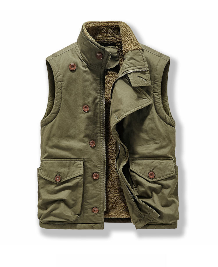 Men Winter Cotton Padded Vest Workwear Sleeveless Jacket
