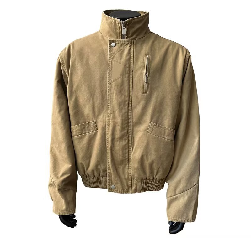 Men's Stand Collar Bomber Jacket Retro Loose Solid Outerwear