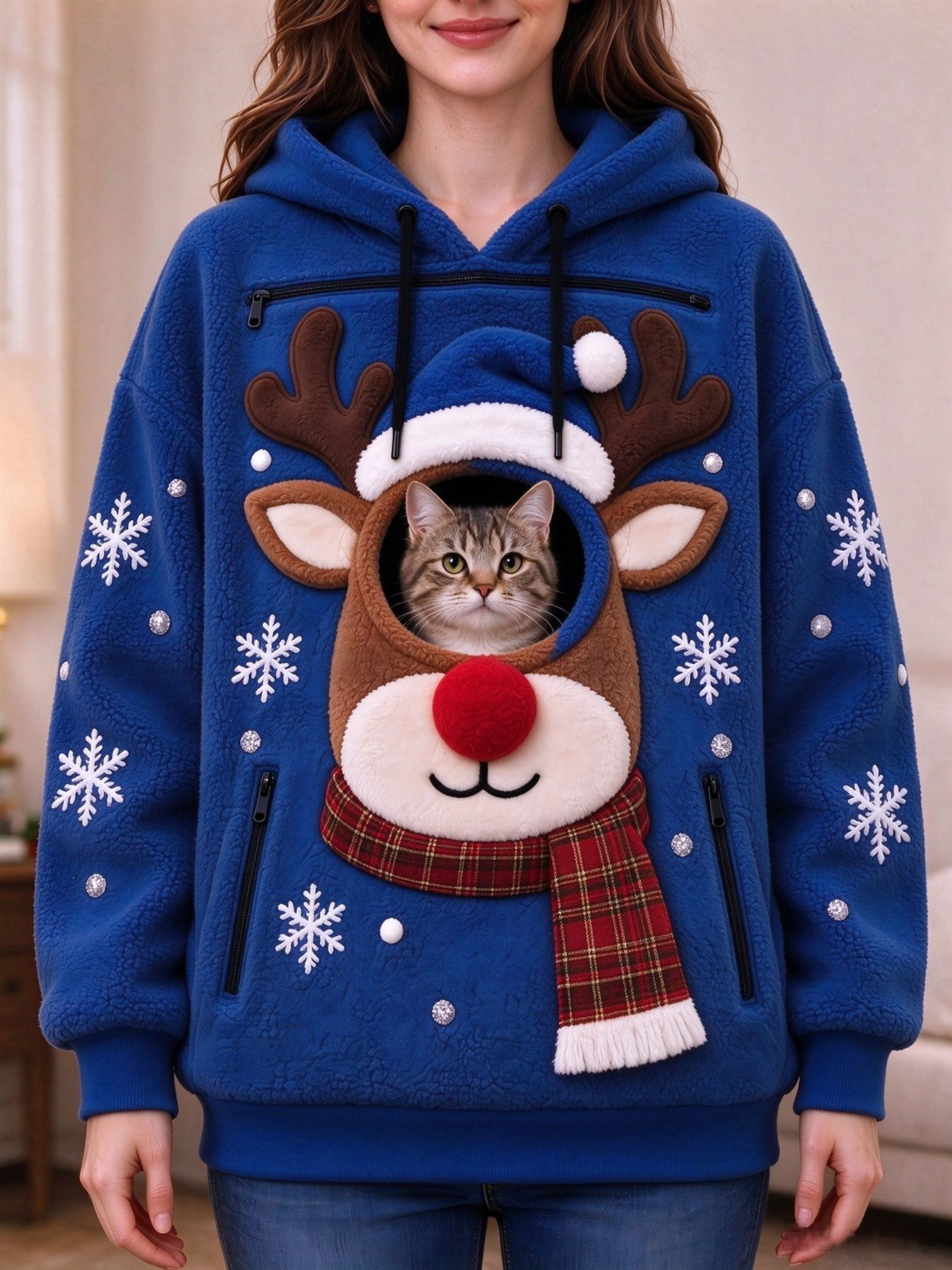 Mens Christmas 3D Print Hooded Sweatshirt Fleece Lined Long Sleeve Pullover