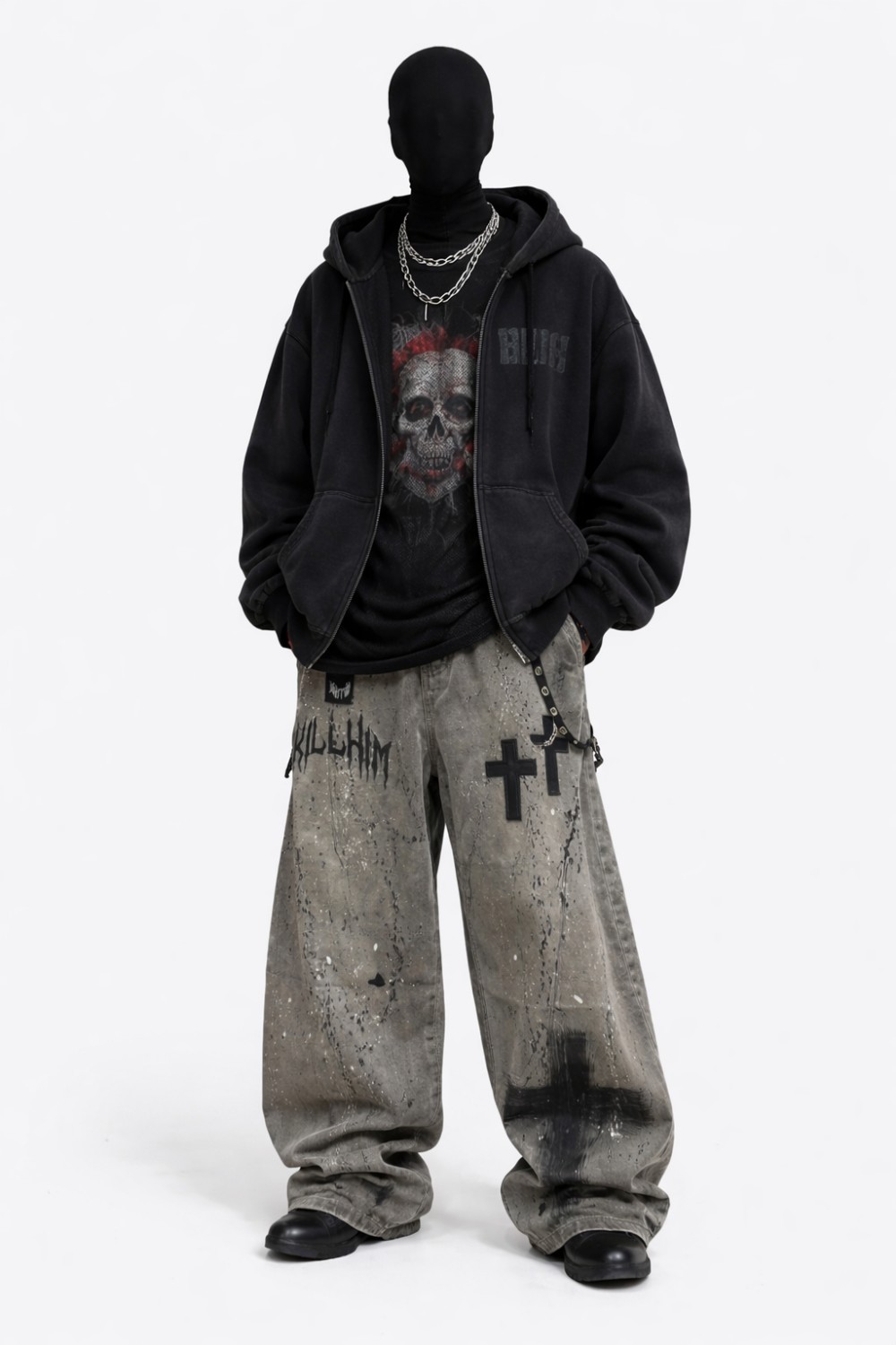 Mens Washed Gray Splatter Ink Ripped Jeans