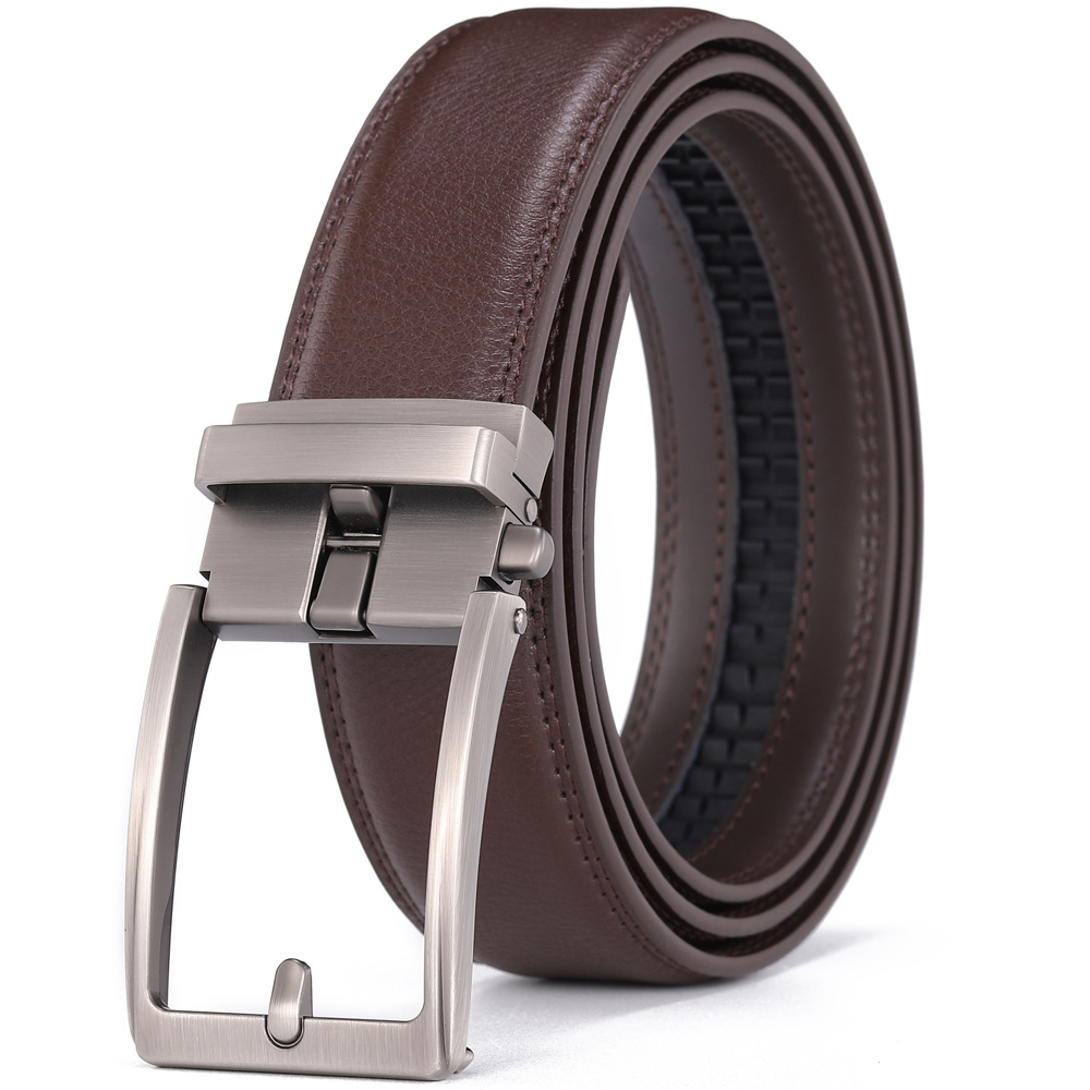 Men's Genuine Cowhide Leather Belt with Automatic Alloy Buckle