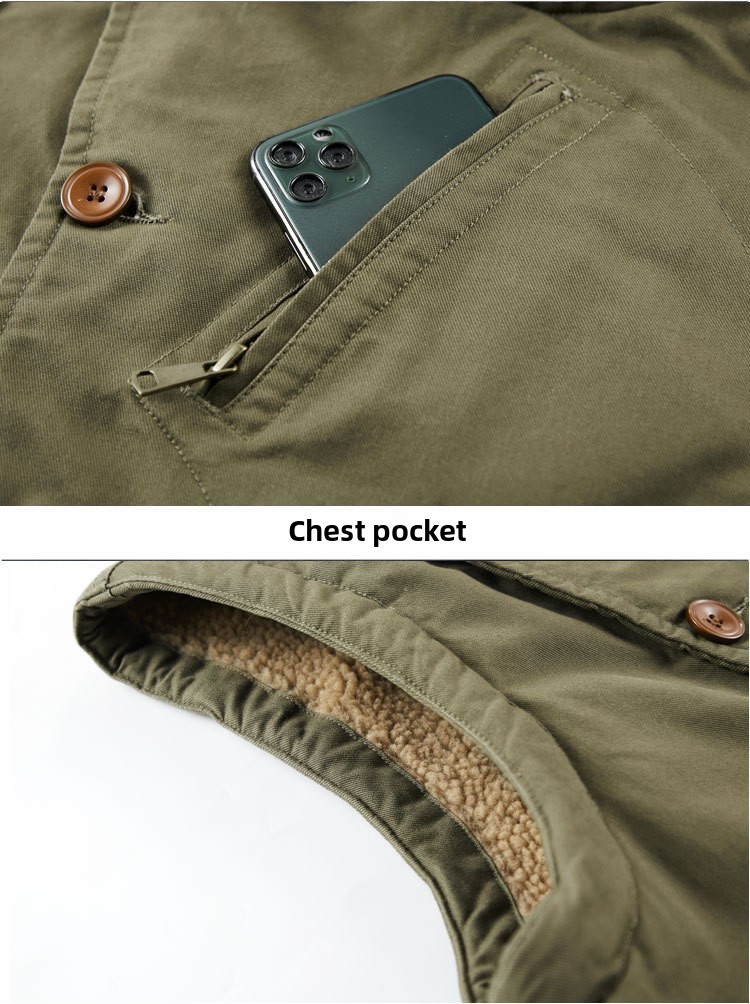 Men Winter Cotton Padded Vest Workwear Sleeveless Jacket