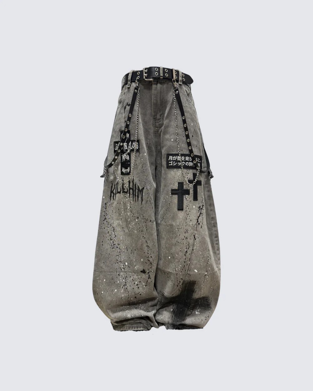 Mens Washed Gray Splatter Ink Ripped Jeans