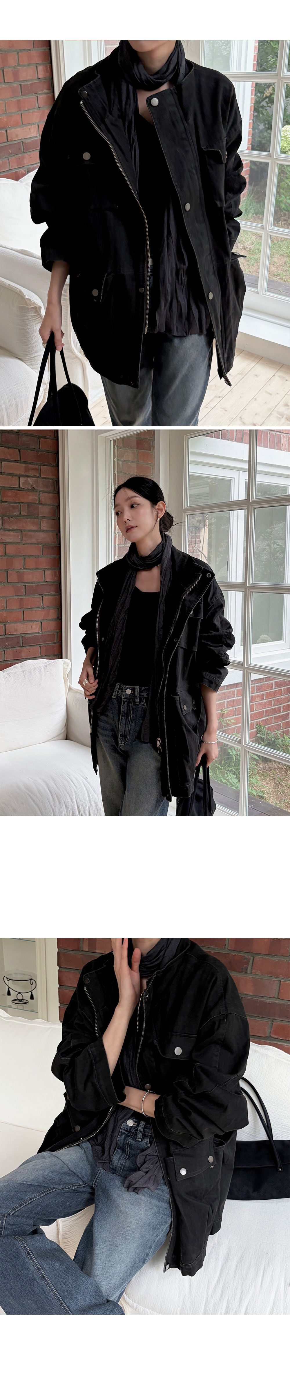 Women's Retro Distressed Multi-Pocket Workwear Trench Coat