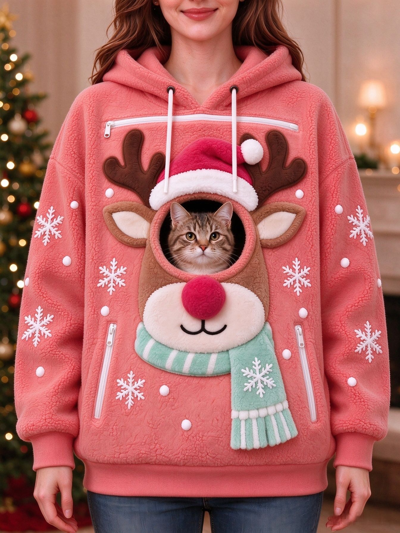 Mens Christmas 3D Print Hooded Sweatshirt Fleece Lined Long Sleeve Pullover