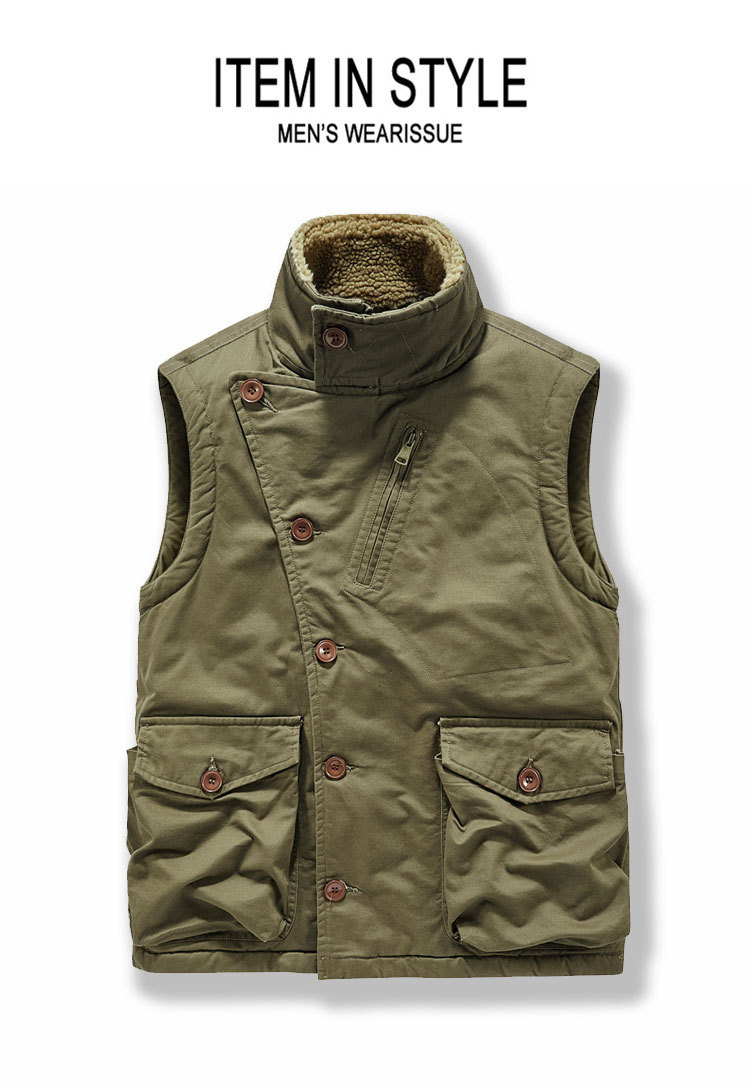 Men Winter Cotton Padded Vest Workwear Sleeveless Jacket
