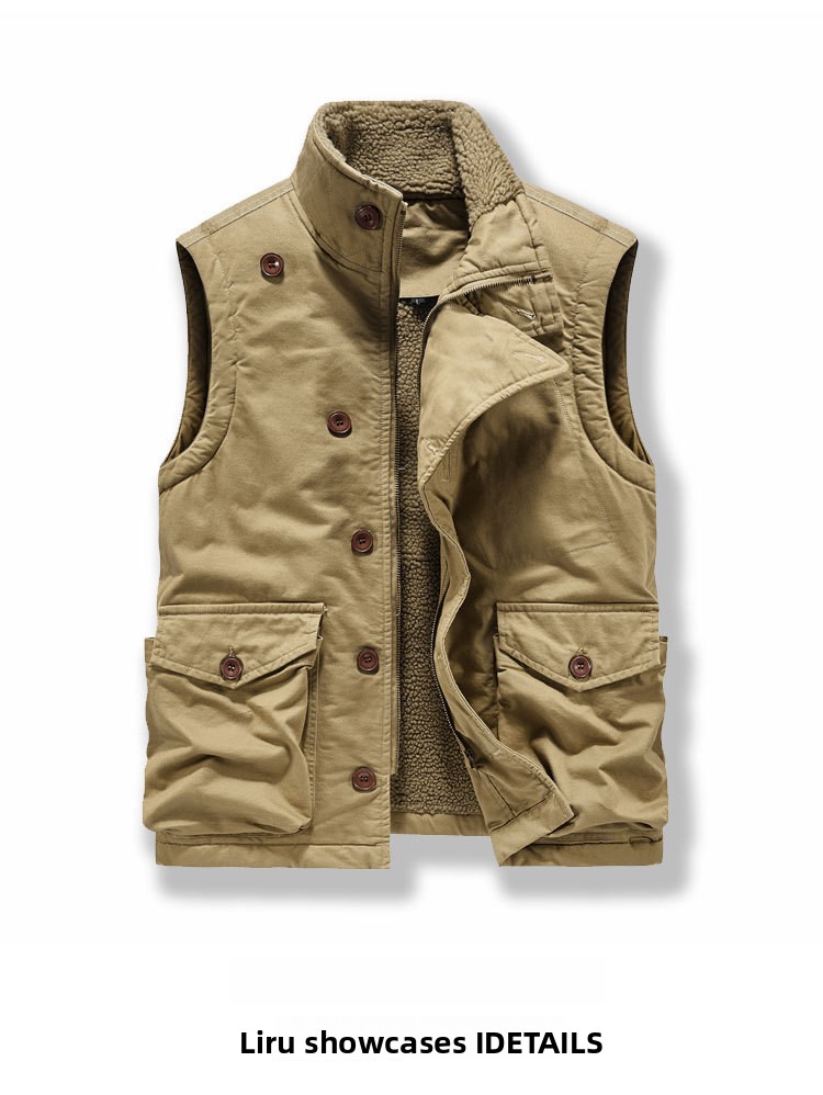 Men Winter Cotton Padded Vest Workwear Sleeveless Jacket