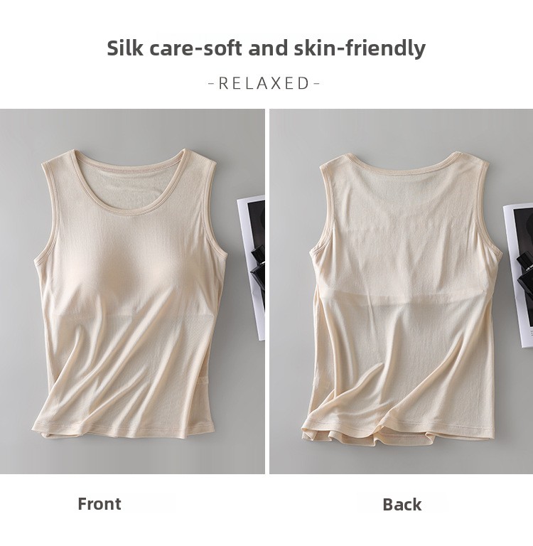 Women's 6A Mulberry Silk Sleeveless Wide Shoulder Vest Top