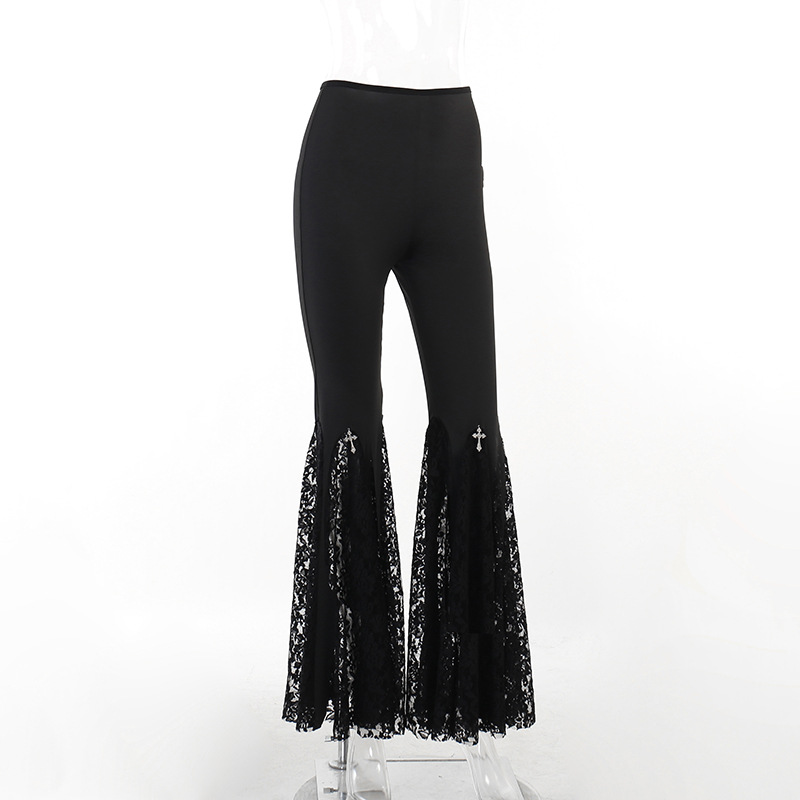 Women's High-Waisted Lace Splicing Butt-Lifting Boot-Cut Pants