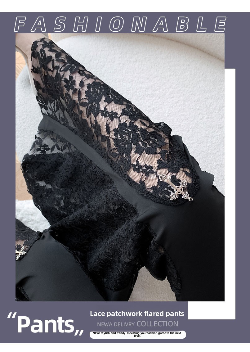 Women High-Waist Lace Stitching Fishtail Flared Trousers