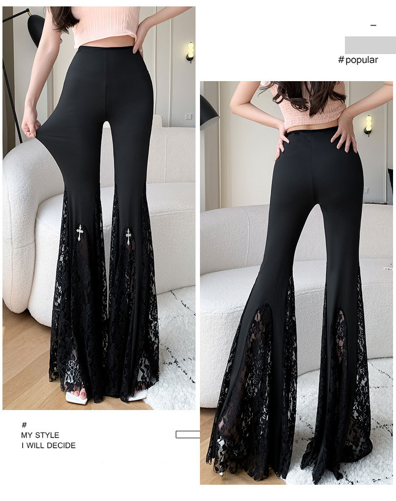 Women High-Waist Lace Stitching Fishtail Flared Trousers