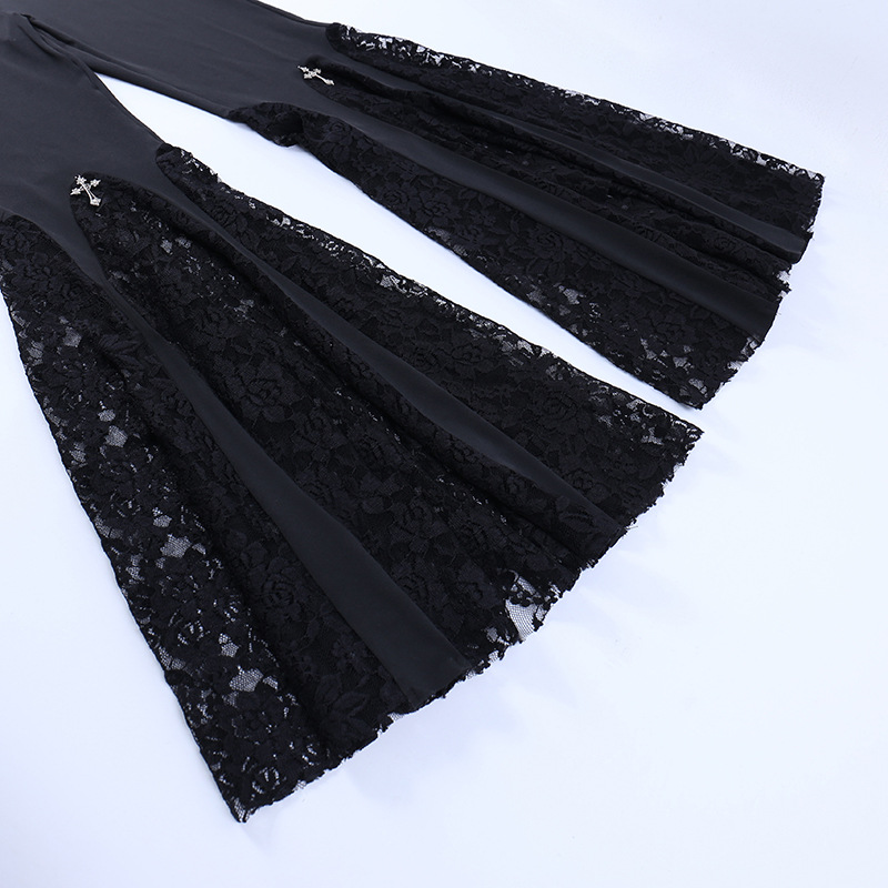 Women's High-Waisted Lace Splicing Butt-Lifting Boot-Cut Pants