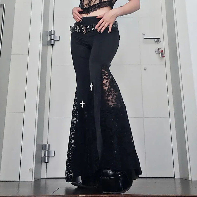 Women's High-Waisted Lace Splicing Butt-Lifting Boot-Cut Pants