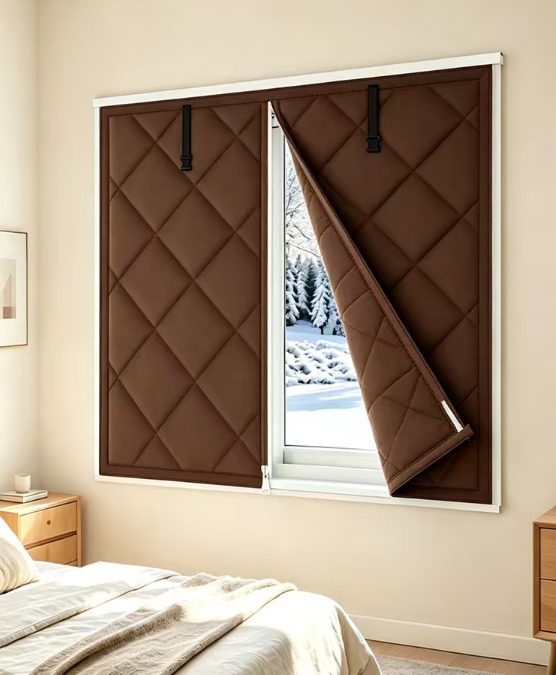Anti-freezing heat-insulating and warm-keeping curtains with straps