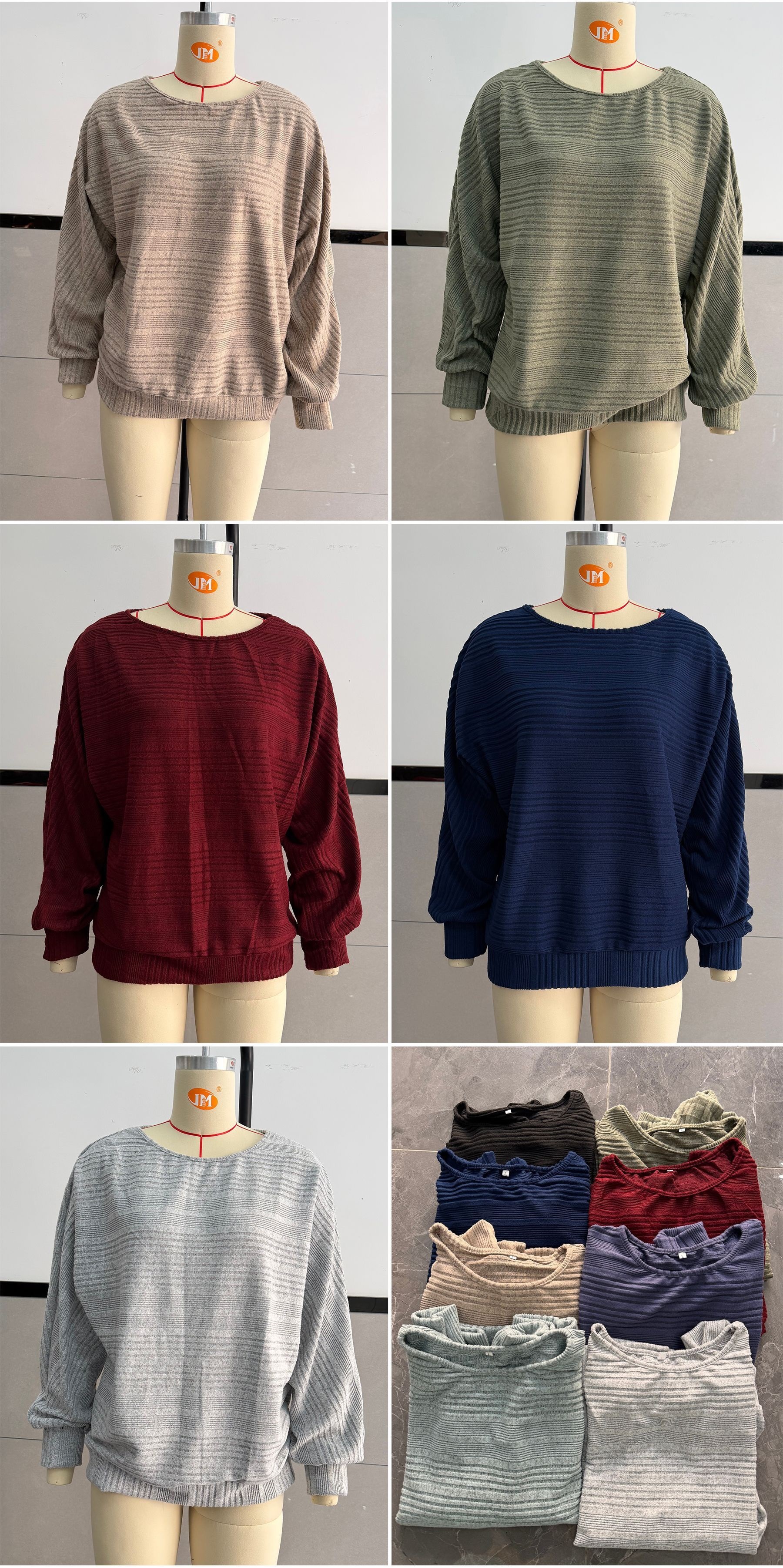 Solid-color long-sleeve knit sweater