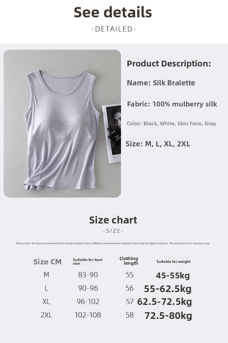 Women's 6A Mulberry Silk Sleeveless Wide Shoulder Vest Top