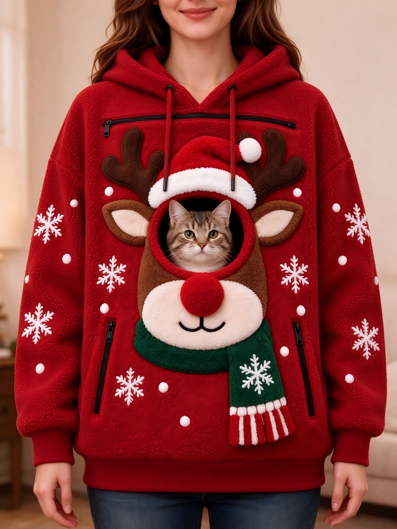 Mens Christmas 3D Print Hooded Sweatshirt Fleece Lined Long Sleeve Pullover
