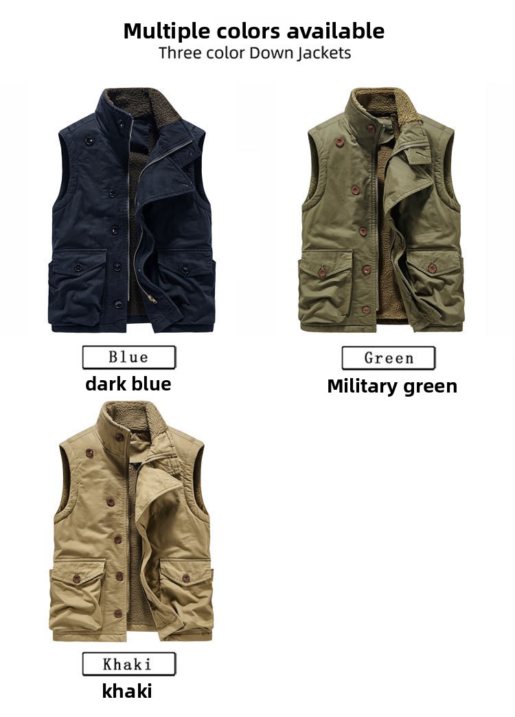 Men Winter Cotton Padded Vest Workwear Sleeveless Jacket