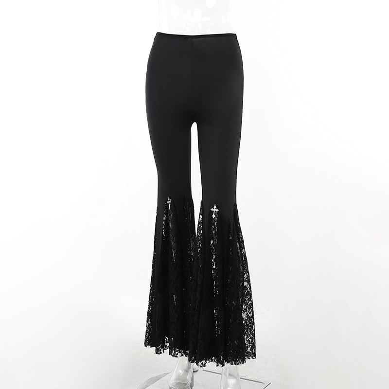Women's High-Waisted Lace Splicing Butt-Lifting Boot-Cut Pants