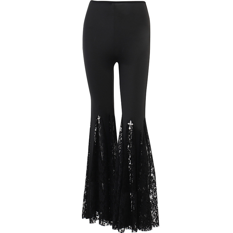 Women's High-Waisted Lace Splicing Butt-Lifting Boot-Cut Pants