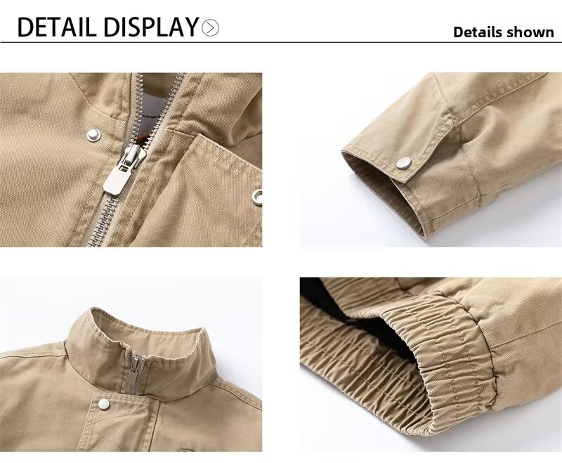 Men's Stand Collar Bomber Jacket Retro Loose Solid Outerwear