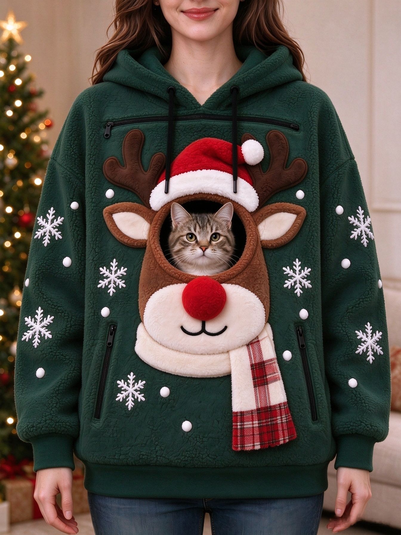 Mens Christmas 3D Print Hooded Sweatshirt Fleece Lined Long Sleeve Pullover