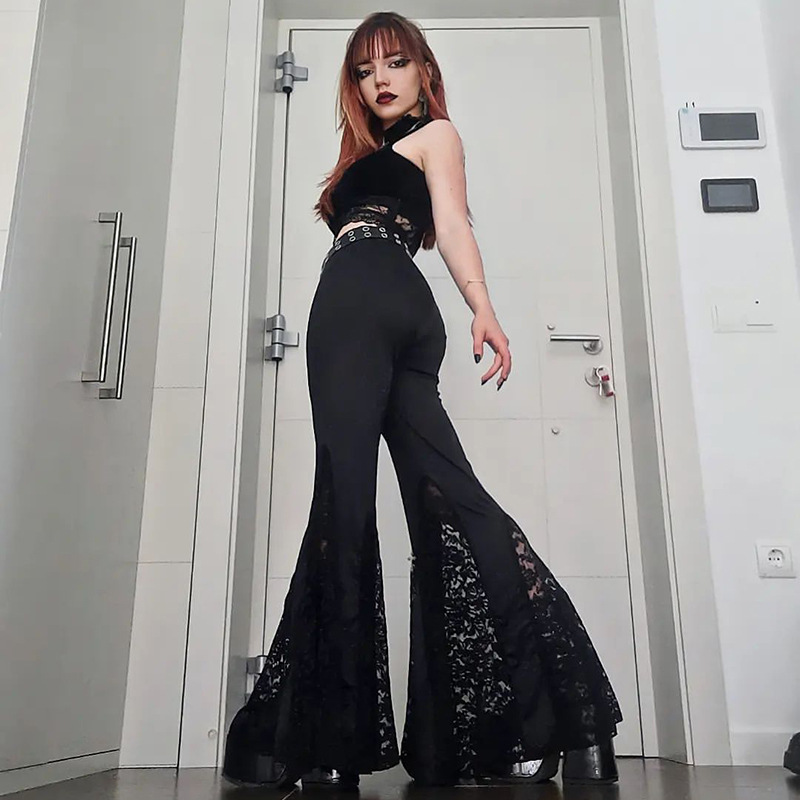 Women's High-Waisted Lace Splicing Butt-Lifting Boot-Cut Pants