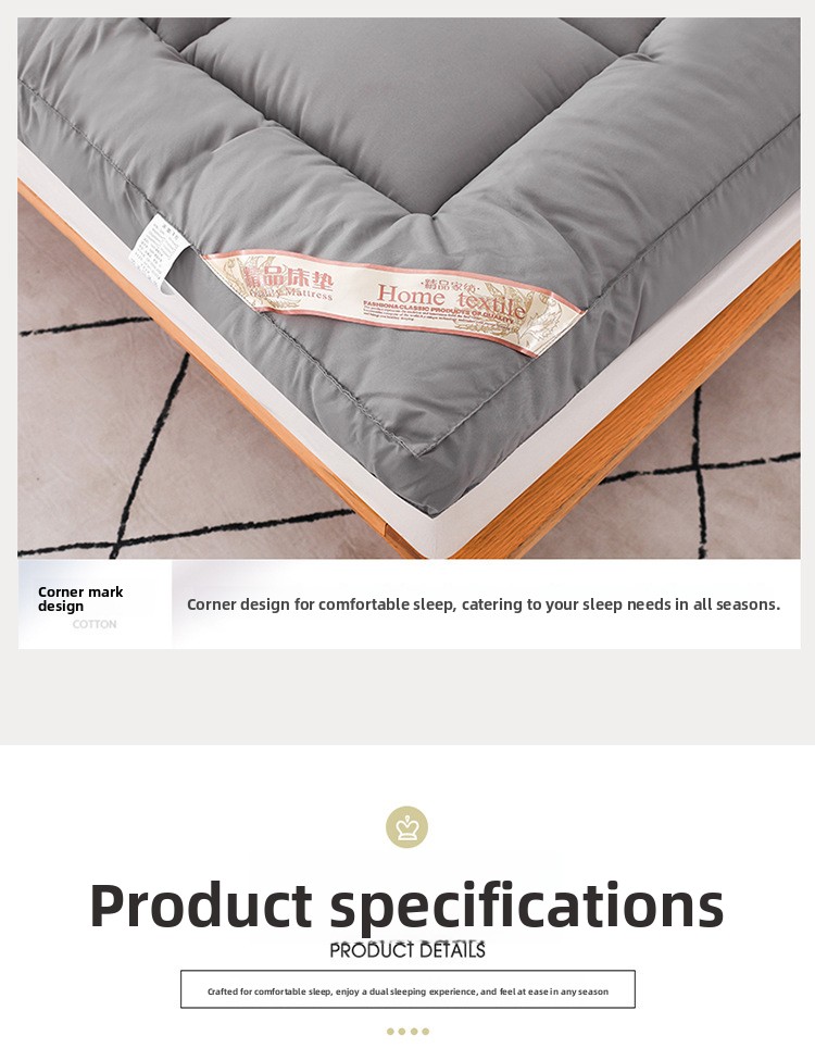 Plush 3D Quilted Velvet Mattress Topper Soft Dormitory Cushion