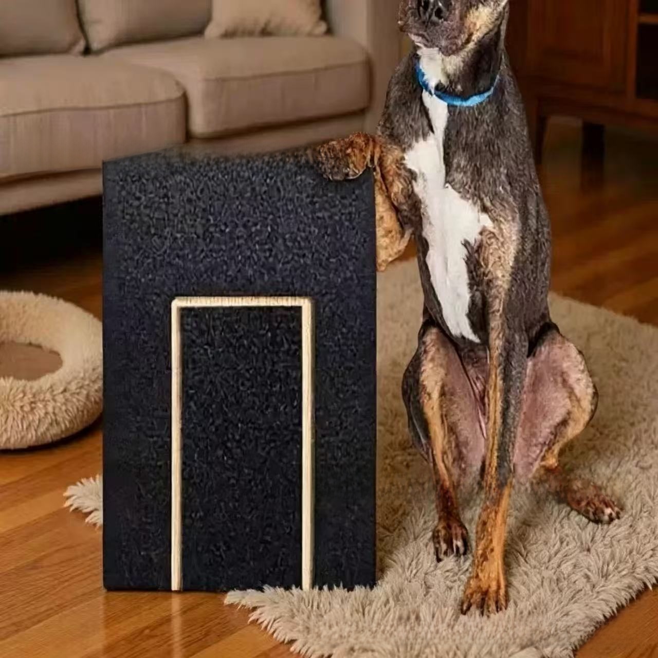 Wooden dog scratching pad for household use