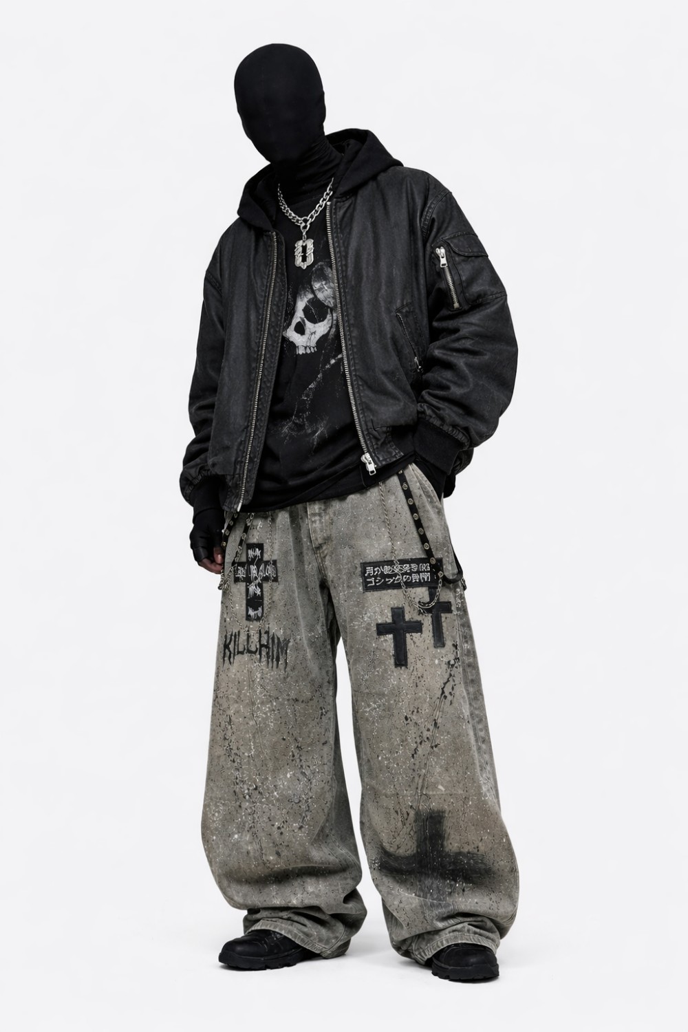 Mens Washed Gray Splatter Ink Ripped Jeans